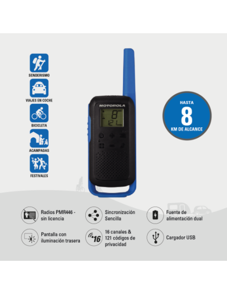 PACK 2 WALKIE TALKIE T62 AZUL MOTOROLA 59T62BLUEPACK
