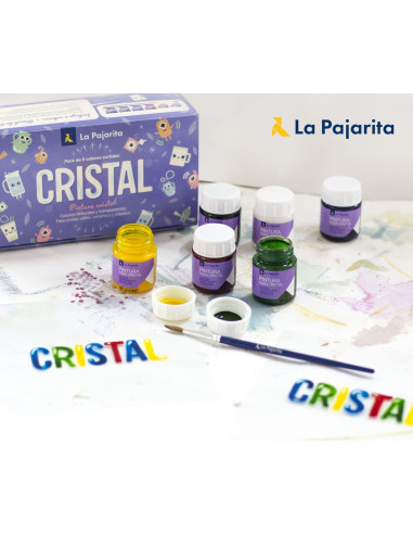 KIT DE PINTURA PARA CRISTAL + PINCEL 6 COLORES...