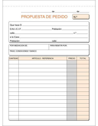 TALONARIO DE PEDIDOS 4º MOD.22 - T27 SIN COPIA 10 UNIDADES