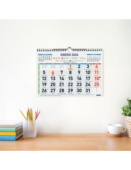 CALENDARIO FINOCAM 2026 PARED COLOR NUMEROS GRANDES M 30X21CM 2026