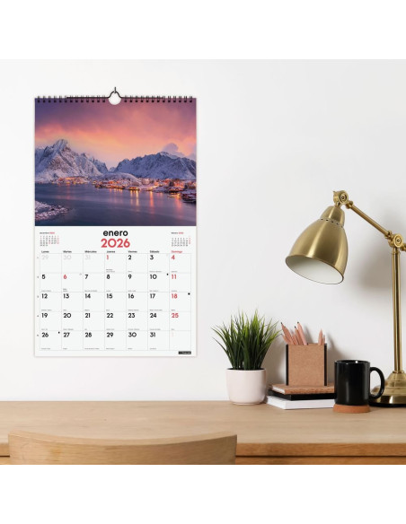 CALENDARIO FINOCAM 2026 PARED ESPIRAL 25X40CM ATARDECERES MAGICOS