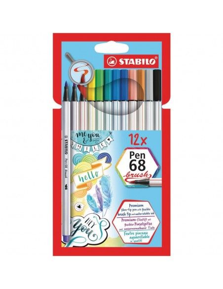 Rotuladores punta de pincel acuarelabes Stabilo pen brush 68, pack 12
