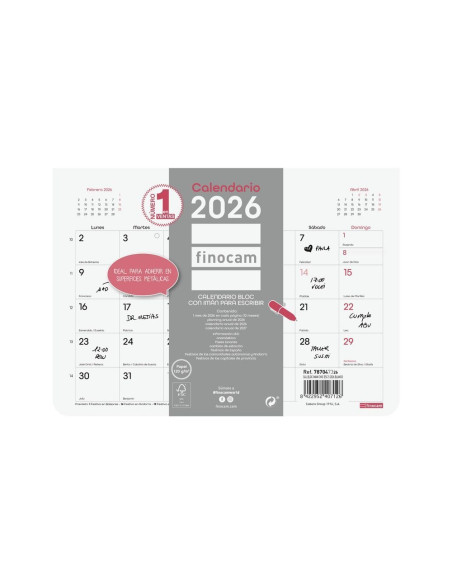 CALENDARIO FINOCAM 2026 BLOC IMAN CHIC ESCRIBIR S BLANCO 21X15CM