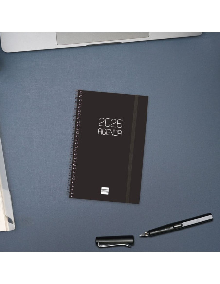 AGENDA ANUAL ESPIRAL FINOCAM 2026 OPAQUE E5 SEMANA VISTA HORIZONTAL NEGRO