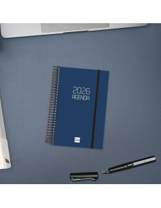 AGENDA ANUAL ESPIRAL FINOCAM 2026 OPAQUE E5 DÍA PÁGINA AZUL