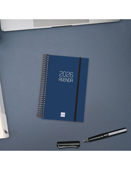 AGENDA ANUAL ESPIRAL FINOCAM 2026 OPAQUE E5 DÍA PÁGINA AZUL