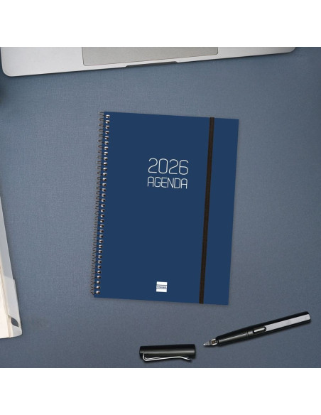 AGENDA ANUAL ESPIRAL FINOCAM 2026 OPAQUE E10 SEMANA VISTA HORIZONTAL AZUL