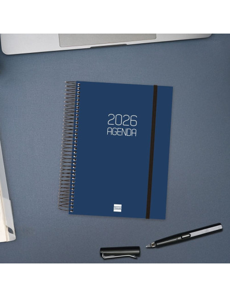 AGENDA ANUAL ESPIRAL FINOCAM 2026 OPAQUE E10 DÍA PÁGINA AZUL