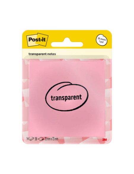 BLISTER 36 HOJAS NOTAS TRANSPARENTES 600-1TRSPO 73X73 MM NARANJA PASTEL POST-IT 7100394468