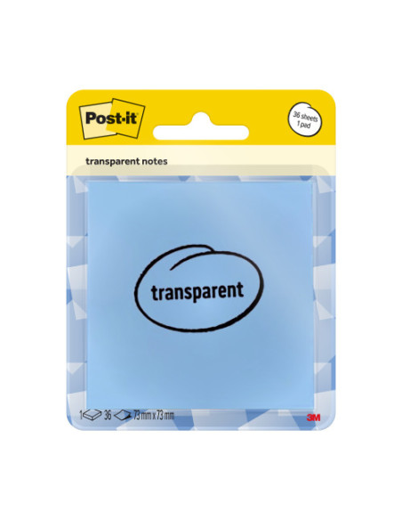 BLISTER 36 HOJAS NOTAS TRANSPARENTES 600-1TRSPB 73X73 MM AZUL PASTEL POST-IT 7100394509