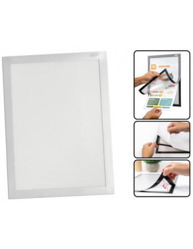 MARCO MAGNÉTICO ADHESIVO A4 GRIS FAIBO 40101