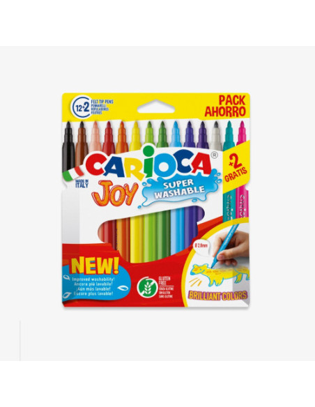 CAJA 12+2 ROTULADORES COLORES SURTIDOS JOY SUPERLAVABLE CARIOCA 40533