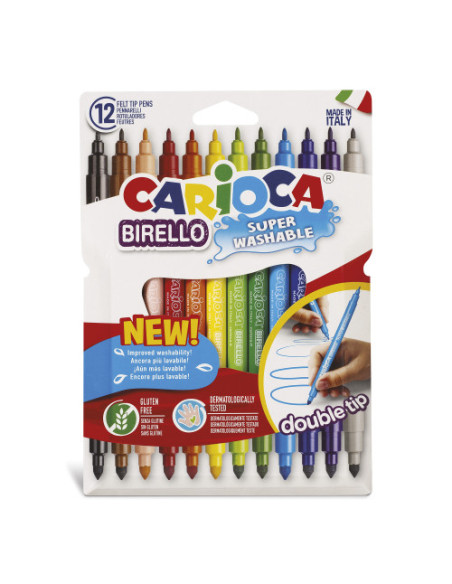 CAJA 12 ROTULADORES COLORES DOBLE PUNTA BIRELLO CARIOCA 42753CARIOCA