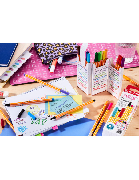 ESTUCHE CARTON ZIG-ZAG ROTULADOR PUNTA FINA 0,4MM. POINT 88 CON 18 UNIDADES COLORES SURTIDOS STABILO 8818-5