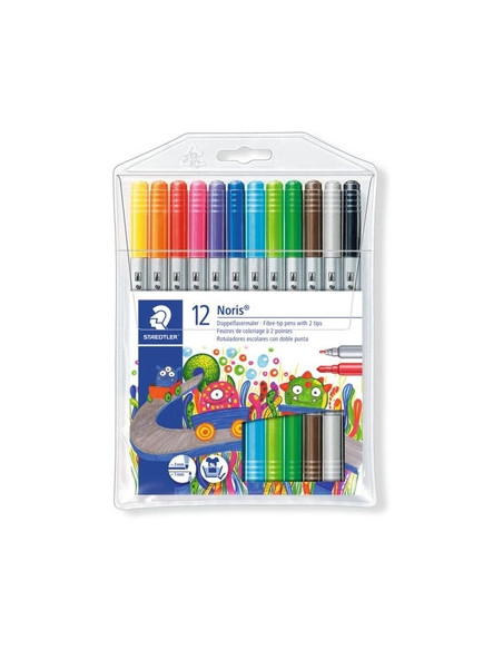ESTUCHE CARTÓN CON 12 ROTULADORES DOBLE PUNTA COLORES NEÓN STAEDTLER 3200 C12