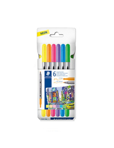 ESTUCHE CARTÓN CON 6 ROTULADORES DOBLE PUNTA COLORES NEÓN STAEDTLER 3200 C6F