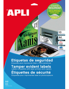 PAQUETE 10 HOJAS A4 ETIQUETAS DE SEGURIDAD POLIESTER...