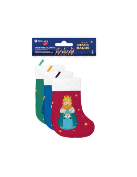 PACK 3 CALCETINES DECORATIVOS REYES MAGOS (VERDE/ROJO Y AZUL) BISMARK 332889