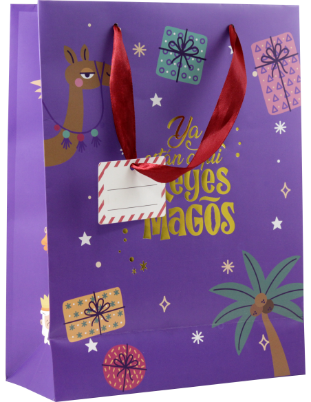 BOLSA PAPEL REYES MAGOS L (32X14X40 CM) FOIL CON TARJETA COLGANTE COLORES SURTIDOS BISMARK 333599