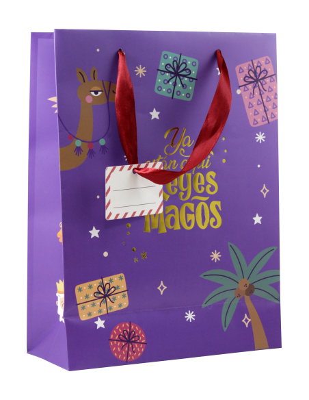 BOLSA PAPEL REYES MAGOS M (27X12X37 CM) FOIL CON TARJETA COLGANTE COLORES SURTIDOS BISMARK 333600