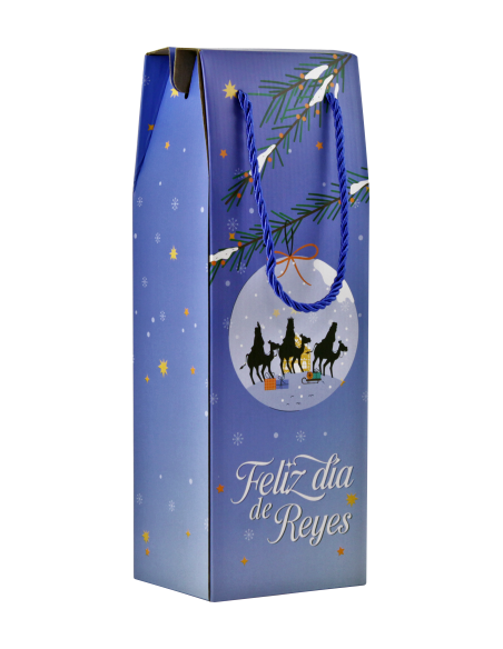 CAJA CON ASA MENSAJES EFECTO MADERA BOTELLERO REYES MAGOS (13X36X10 CM) COLORES SURTIDOS BISMARK 333603