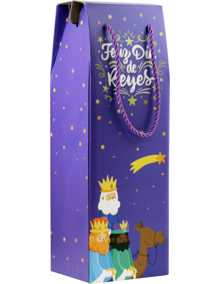 CAJA CON ASA MENSAJES EFECTO MADERA BOTELLERO REYES MAGOS (13X36X10 CM) COLORES SURTIDOS BISMARK 333603