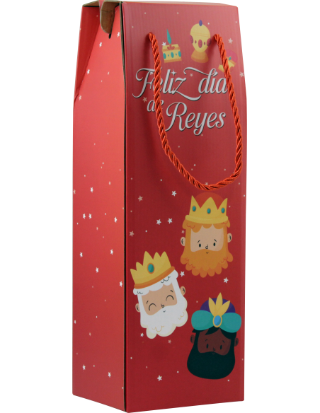 CAJA CON ASA MENSAJES EFECTO MADERA BOTELLERO REYES MAGOS (13X36X10 CM) COLORES SURTIDOS BISMARK 333603