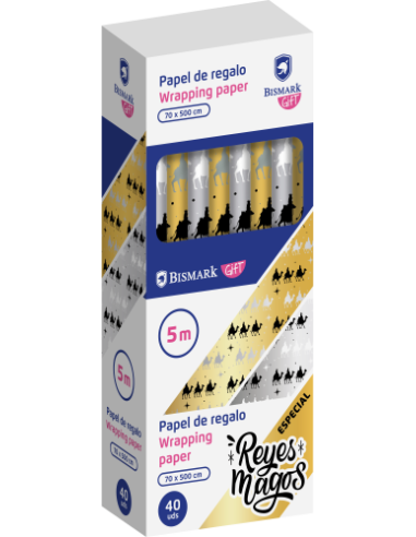 PAPEL DE REGALO ORO / PLATA METALIZADO REYES...
