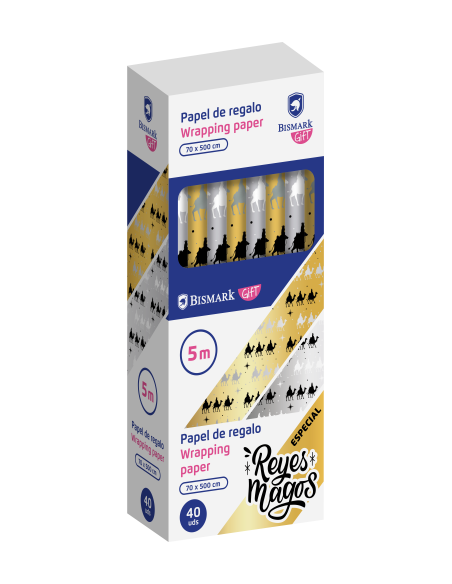 PAPEL DE REGALO ORO / PLATA METALIZADO REYES MAGOS 70X500 CM BSIMARK 333716