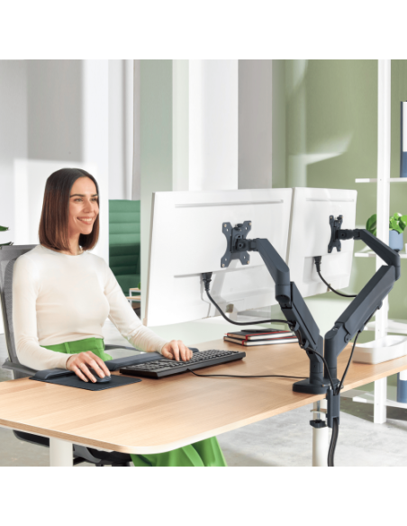 BRAZO PARA MONITOR DUAL ERGO SPACESAVING COLOR GRIS OSCURO LEITZ 65370089