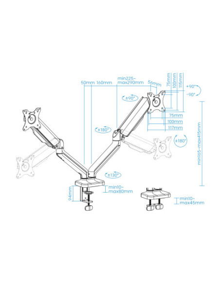 TOOQ SOPORTE MESA PANT. GIRA INCLI 2 BRAZOS 17-32 NEGRO