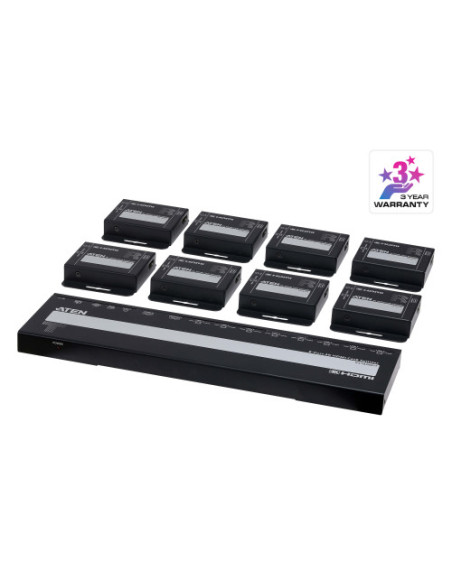 ATEN DISTRIBUIDOR / SPLITTER HDMI 4K SOBRE CAT 6 DE 8 PUERTOS EN KIT, CON 8 RECEPTORES, SALIDA HDMI LOCAL Y POC (VS1828KIT-AT-G)