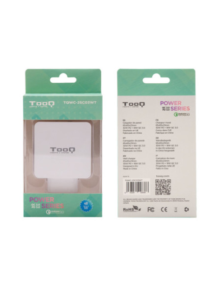 TOOQ CARGADOR DE PARED 1 X USB-C POWER DELIVERY + 1 X USB -A QUICK CHARGE 3.0. BLANCO (TQWC-2SC03WT)