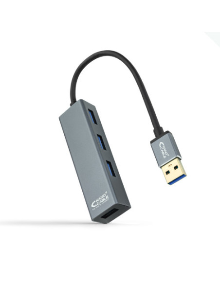 NANOCABLE HUB USB 3.0 CON 4 PUERTO, GRIS, ALUMINIO 10 CM