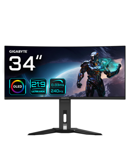 MONITOR GIGABYTE 34" MO34WQC2,OLED,CURVO,3440 X 1440 (WQHD),0.23PP,1500:1,0,03MS,240HZ,2HDMI+1DP+3USB3.2+USB TYPE C,ALTAVOCES