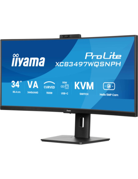 MONITOR IIYAMA PROLITE XCB3497WQSNPH-B1, 34", CURVO VA, 2H 1DP, DOCK, KVM, 95W, 5MP HELLO