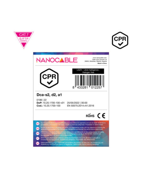 NANOCABLE CABLE RED CAT. 7 600MHZ LSZH SFTP PIMF AWG23 100 M