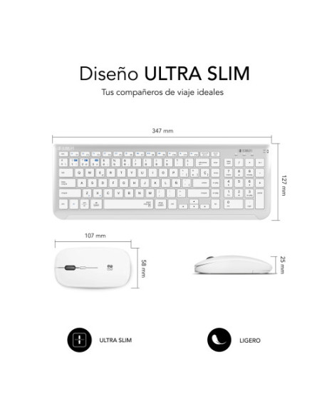 TECLADO CON RATÓN BLUETOOTH + 2.4G COMBO DUAL PRESTIGE EXTENDIDO PLATA/BLANCO