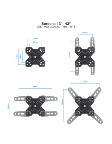 TOOQ SOPORTE PARED PANTALLAS 13-43" GIRA/INCLI...