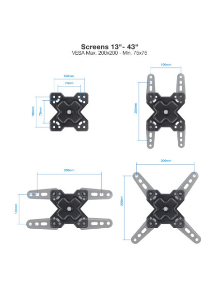 TOOQ SOPORTE PARED PANTALLAS 13-43" GIRA/INCLI NEGRO