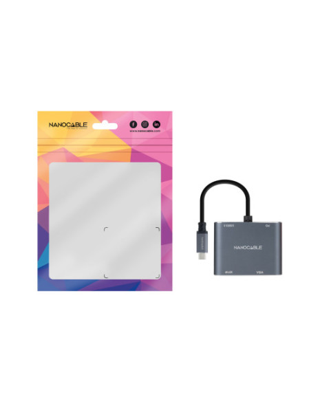 NANOCABLE CONVERSOR USB-C MACHO A HDMI HEMBRA, VGA HEMBRA, USB3.0 Y USB-C PD