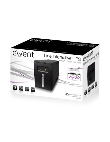 EWENT UPS 600VA LINE INTERACTIVE WITH AVR, 1 X CEE7/3 PORT & 1 X C