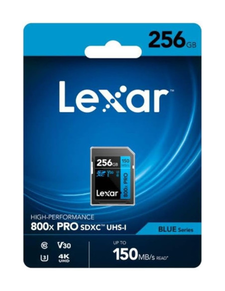 LEXAR 256GB PROFESSIONAL 800X PRO SDXC UHS-I CARDS,  UP TO 150MB/S READ 45MB/S WRITE C10 V30 U3