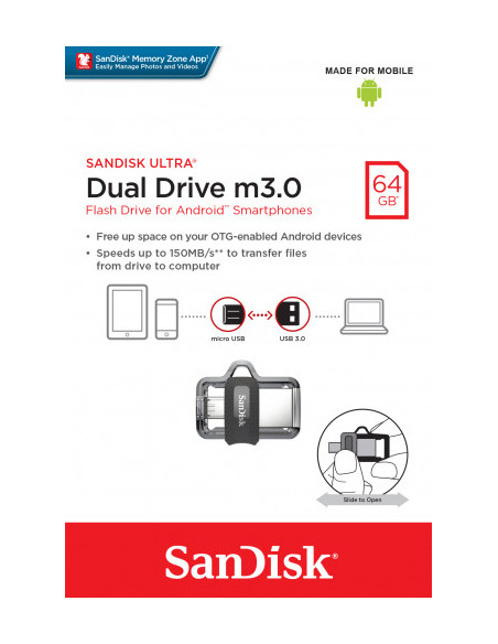 SANDISK ULTRA DUAL DRIVE M3.0 64GB GREY & SILVER