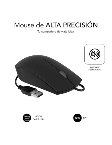 RATÓN BUSINESS SILENCIOSO CABLE USB 1200 DPI NEGRO