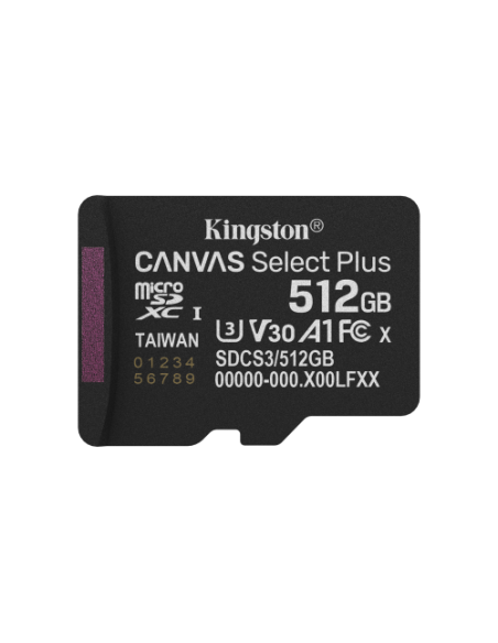 KINGSTON 512GB microSDXC Canvas Select Plus Gen3 150MB/s A1 Card + Adapter