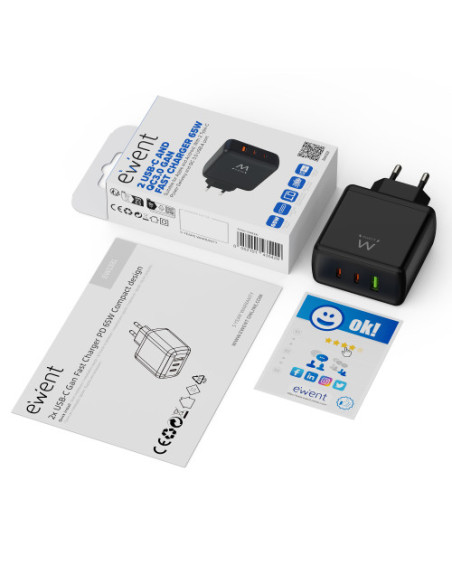 3 PUERTOS (2 USB-C PD Y 1USB-A QC) DISEÑO COMPACTO