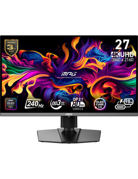 MSI MONITOR MPG 272URX QD-OLED. 26.5" QD-OLED PLANO. 3840X2160. 240HZ. NEGRO