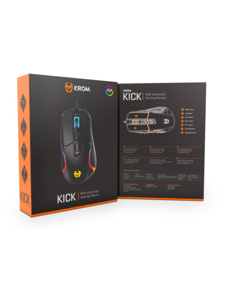 KROM RATON GAMING KICK. OPTICO 800-6200 DPI. RGB RAINBOW. USB 1.5M