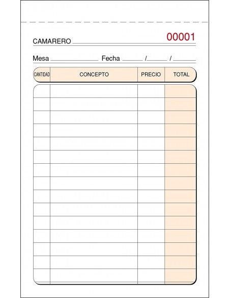 Talonario para comandas con tres copias numeradas